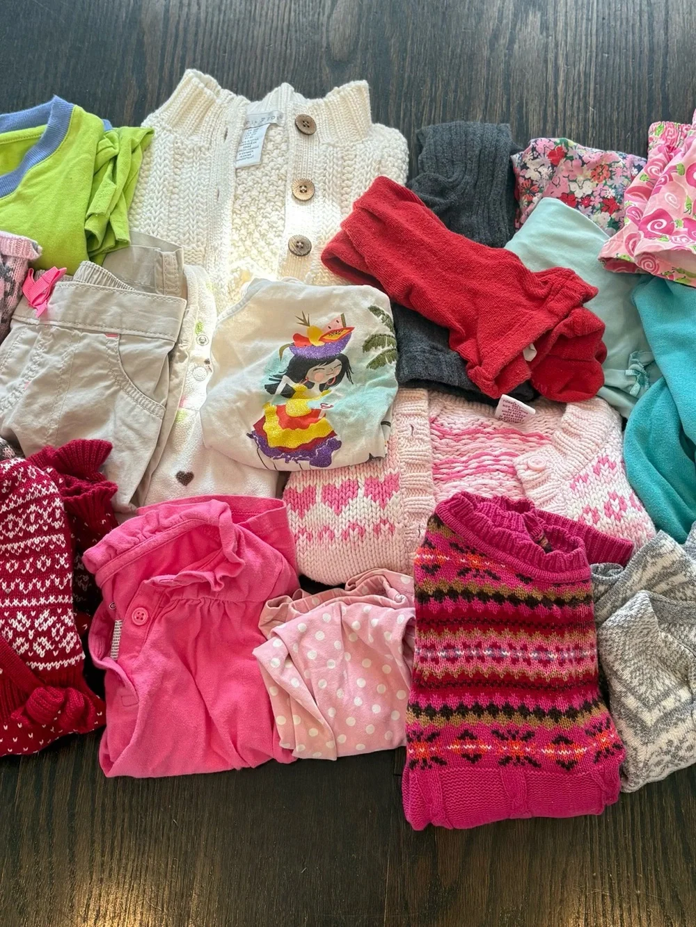 Vintage Assorted Girls' Knit & Cotton Clothing Bundle - Pink, Red, White, Cream